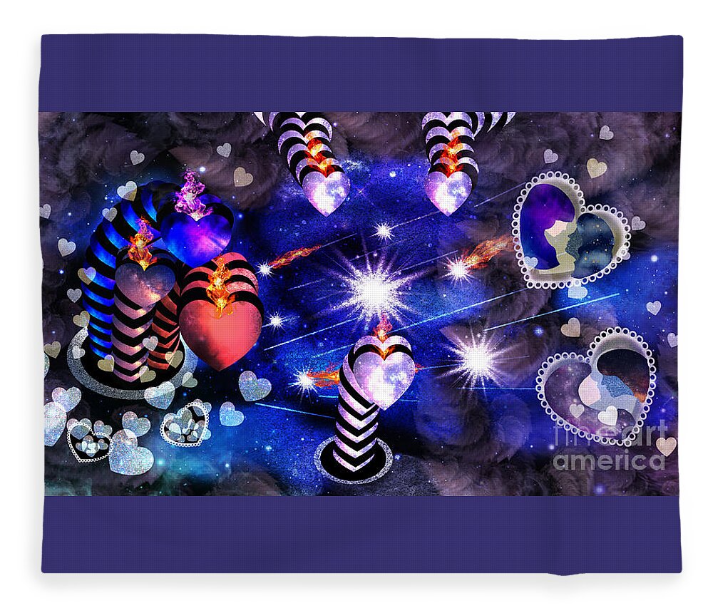 Hearts Fleece Blanket featuring the mixed media Written In The Stars by Diamante Lavendar