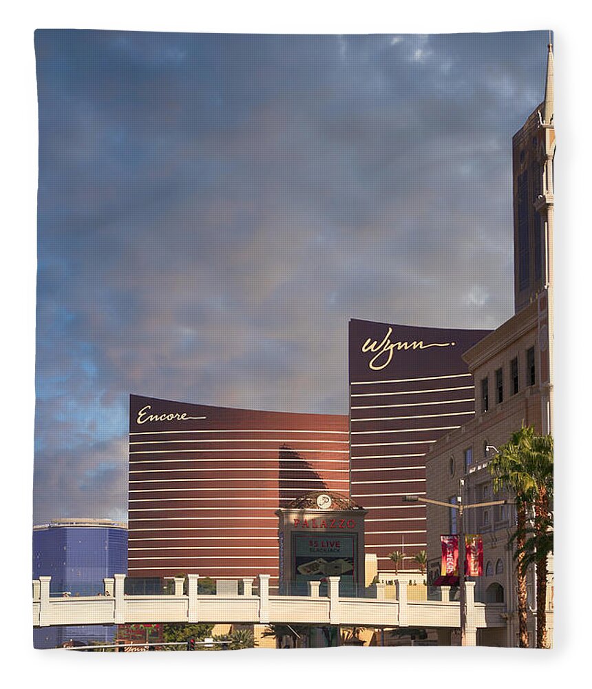 Wynn Fleece Blanket featuring the photograph Wynn and Encore Hotels Vegas by Chris Smith