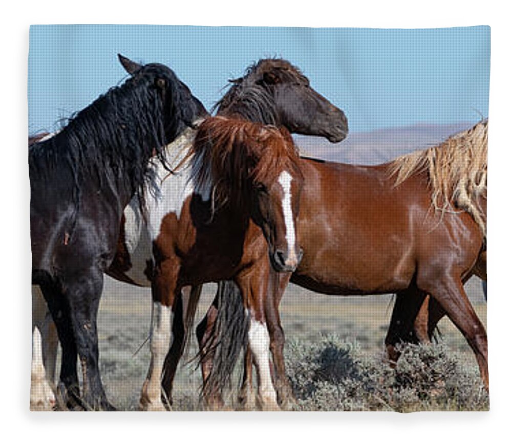 Wild Horses Fleece Blanket featuring the photograph Wyoming Wild by Mary Hone