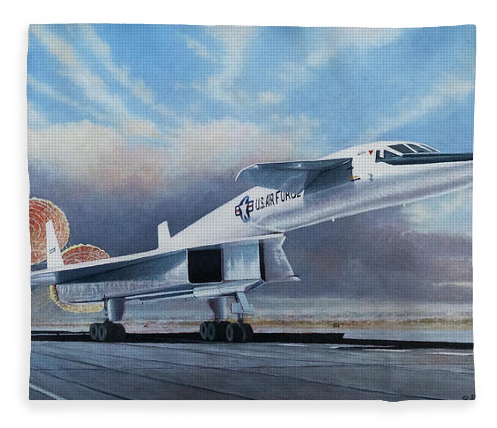 Aviation Art Fleece Blanket featuring the painting XB-70A Landing by Douglas Castleman