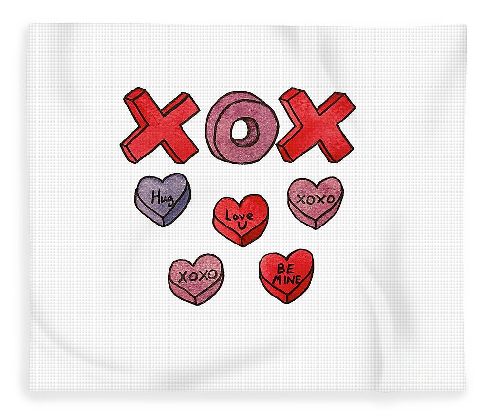 Valentine's Day Fleece Blanket featuring the mixed media Xoxo by Lisa Neuman