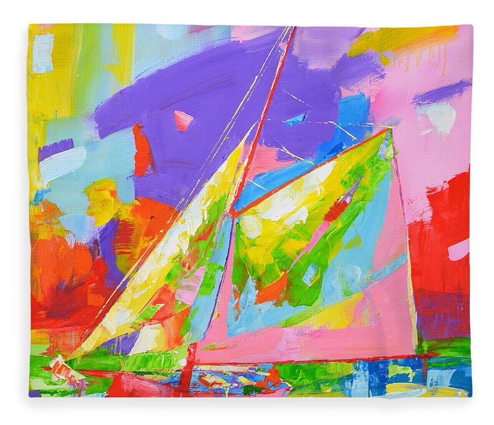 Sailboats Fleece Blanket featuring the painting Yacht with a sail. by Iryna Kastsova