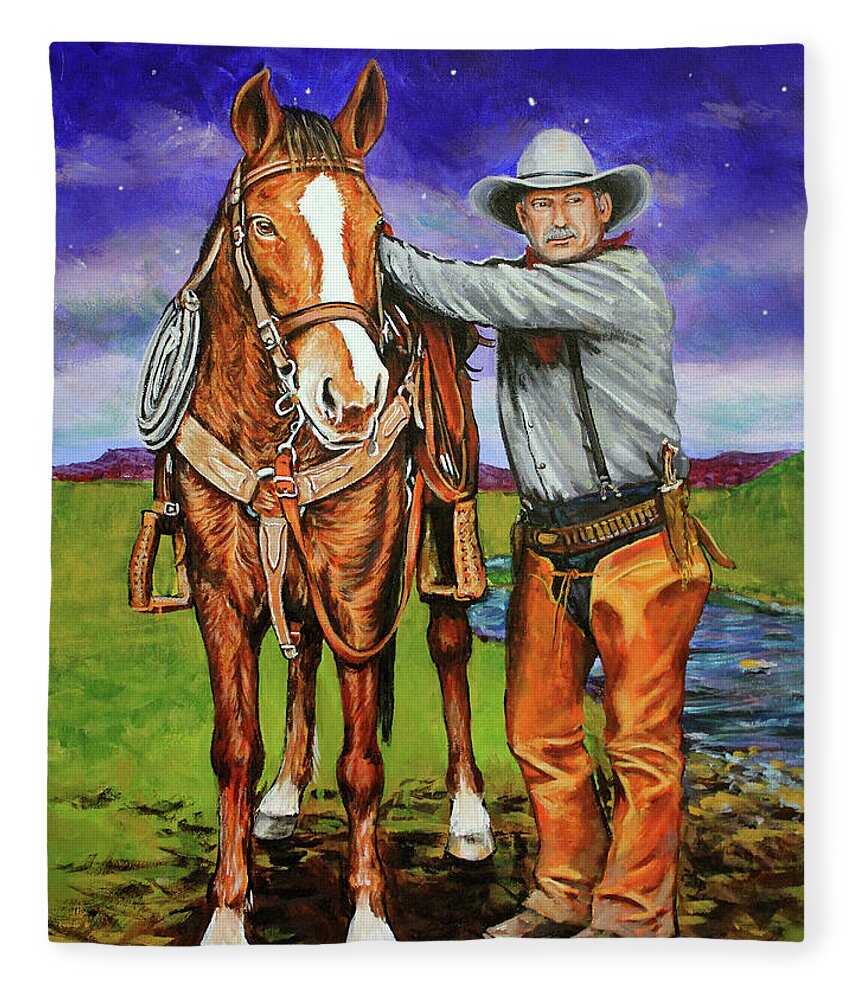 Cowboy Fleece Blanket featuring the painting Yeah, I See It, Too by Karl Wagner