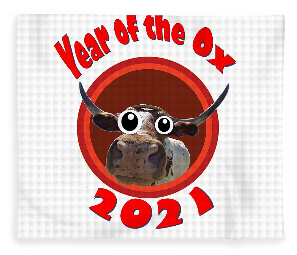 Ox Fleece Blanket featuring the digital art Year of the Ox Googly Eyes Transparent Background by Ali Baucom