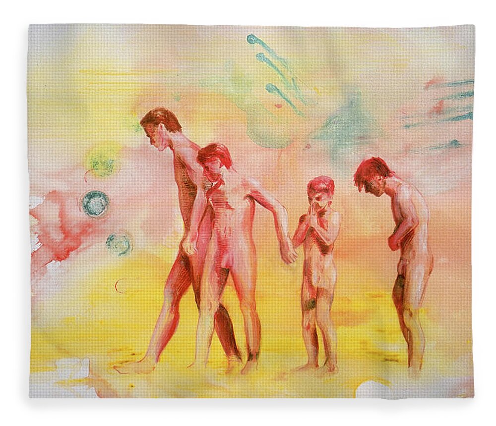 Boys Fleece Blanket featuring the painting Yellow Fog by Rene Capone