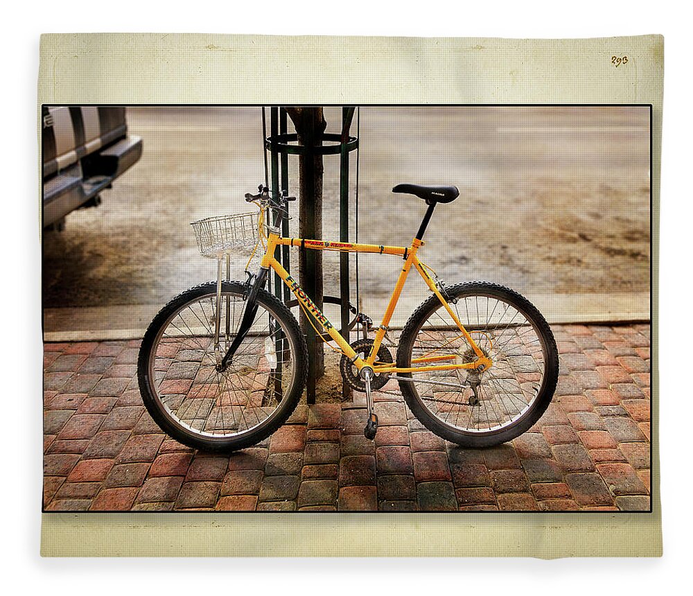 Bicycle Fleece Blanket featuring the photograph Yellow Frontier Bicycle Set by Craig J Satterlee