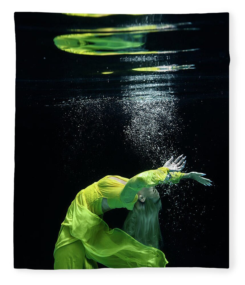 Underwater Fleece Blanket featuring the photograph Yellow Mermaid by Gemma Silvestre