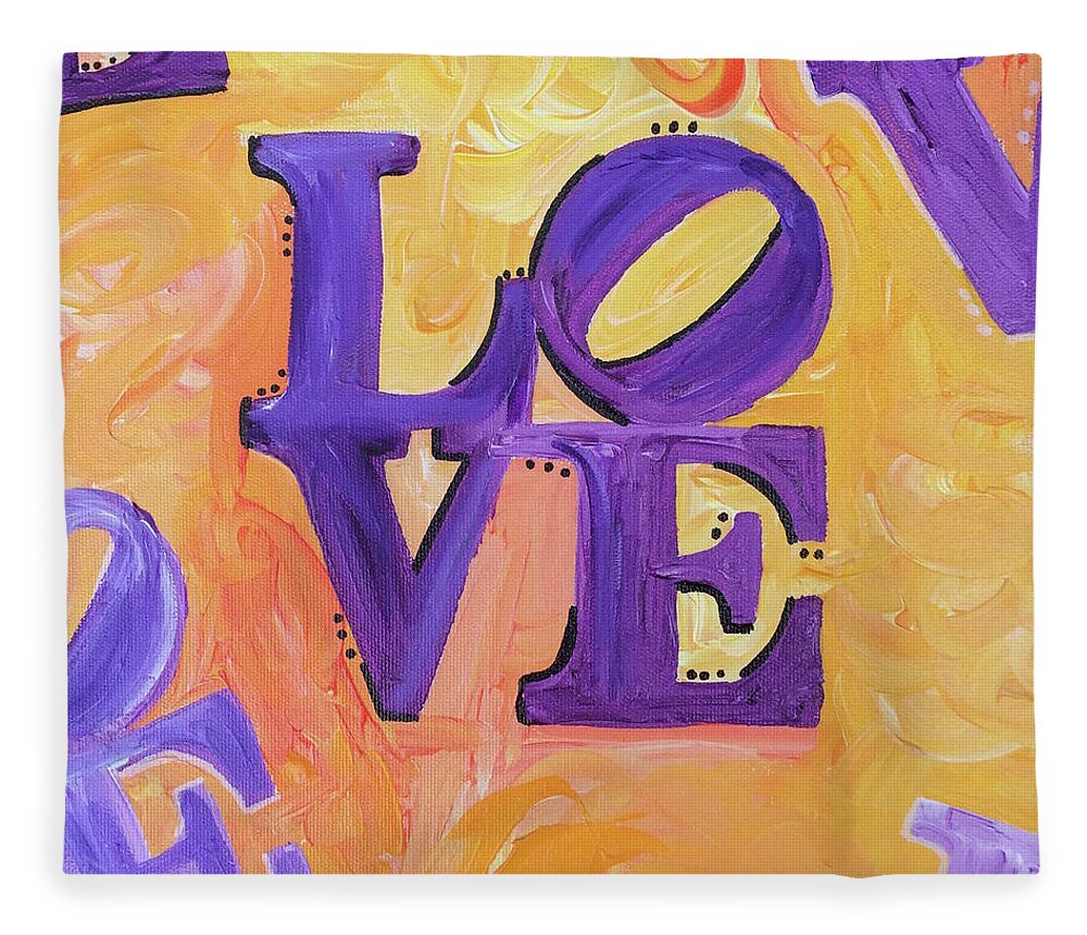 Love Fleece Blanket featuring the painting Yellow Purple Love by Britt Miller