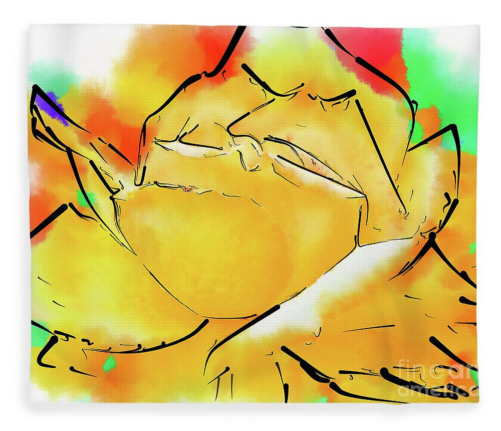 Rose Fleece Blanket featuring the digital art Yellow Rose In Abstract Watercolor by Kirt Tisdale