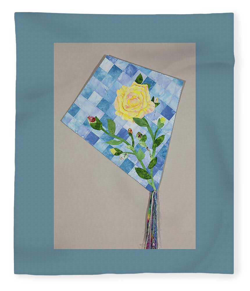 Fiber Art Fleece Blanket featuring the mixed media Yellow Rose of Texas 2 by Vivian Aumond