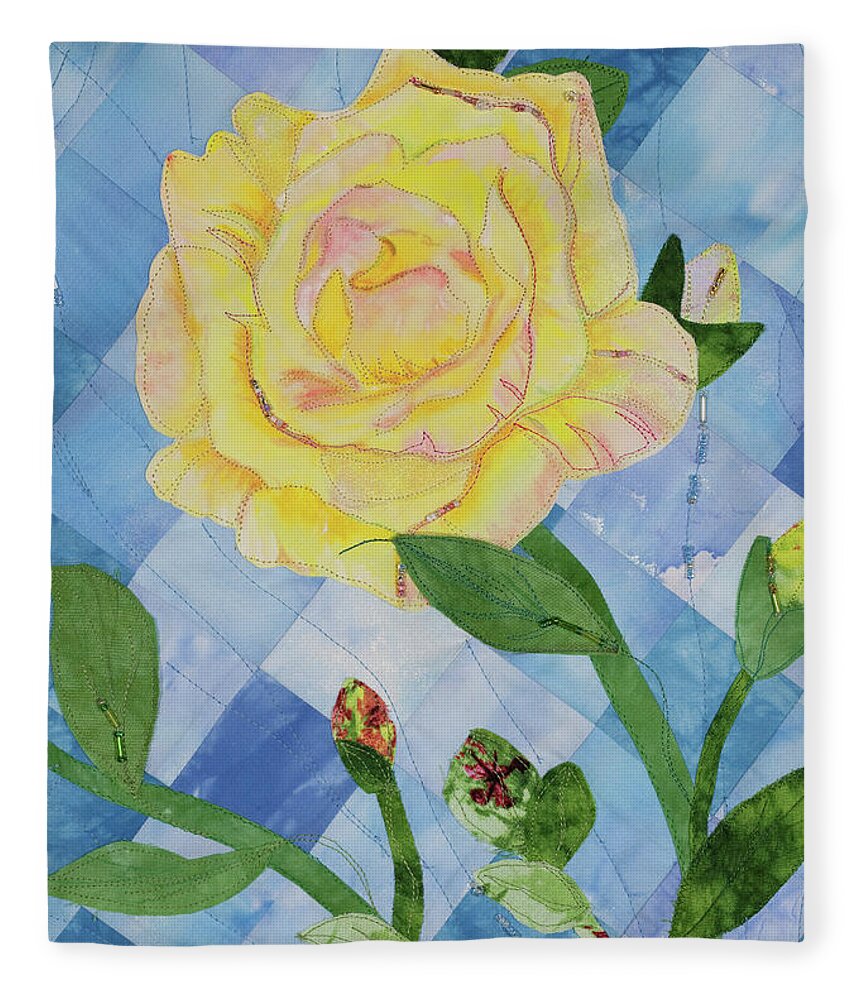 Fiber Art Fleece Blanket featuring the mixed media Yellow Rose of Texas 3 by Vivian Aumond