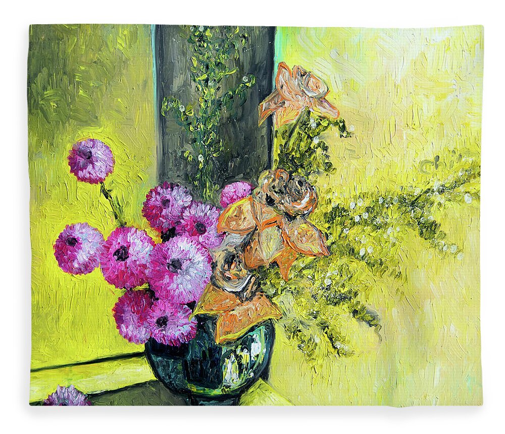  Fleece Blanket featuring the painting Yellow Scale 1 by Chiara Magni