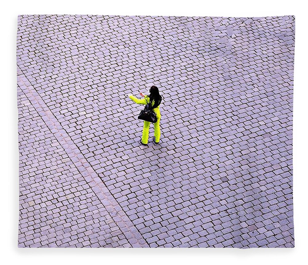 Street Fleece Blanket featuring the photograph Yellow Spot by Thomas Schroeder