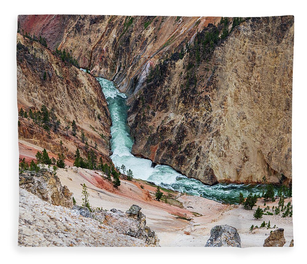 Waterfall Fleece Blanket featuring the photograph Yellowstone River and Canyon by Rose Guinther