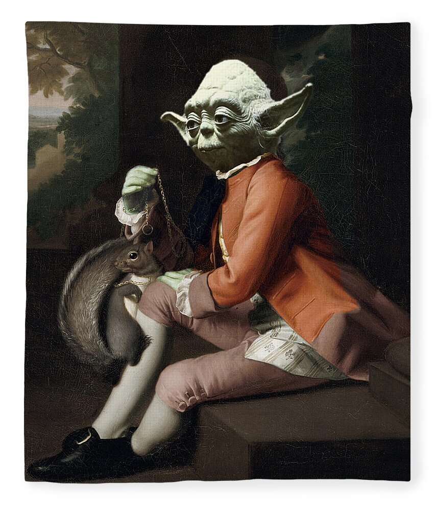 Yoda Fleece Blanket featuring the painting Yoda Star Wars Antique Vintage Painting by Tony Rubino