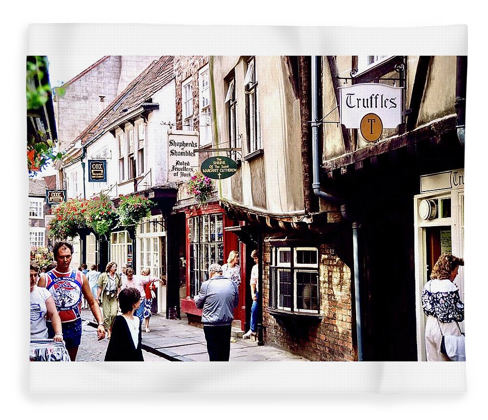 Shambles Fleece Blanket featuring the photograph Shambles Area of York 1979 by Gordon James