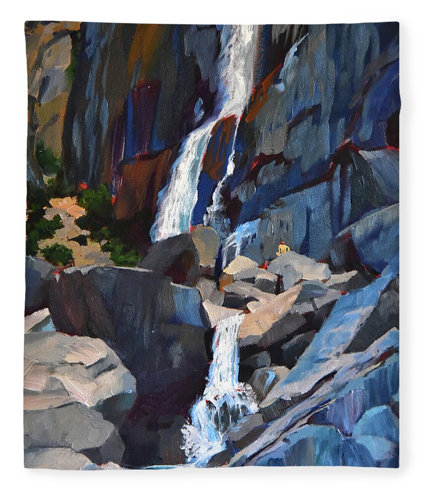 Waterfall Fleece Blanket featuring the painting Yosemite Falls in August by Alice Leggett
