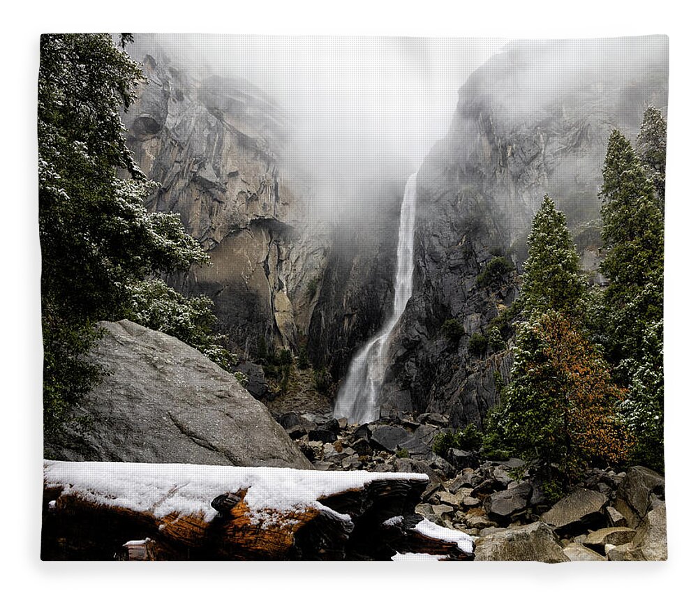 Ca Fleece Blanket featuring the photograph Yosemite Falls in Winter I by Cheryl Strahl