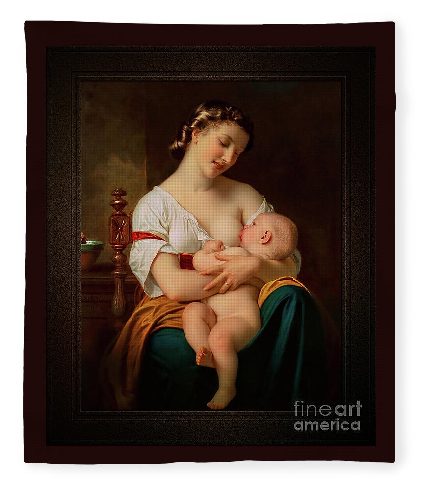 Young Mother Nursing Her Baby Fleece Blanket featuring the painting Young Mother Nursing Her Baby by Hugues Merle Remastered Xzendor7 Fine Art Old Masters Reproductions by Rolando Burbon