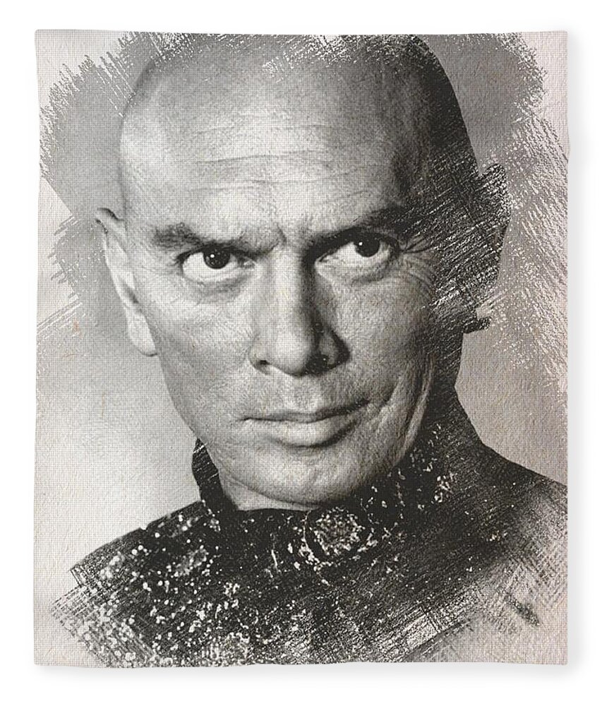 Yul Brynner Fleece Blanket featuring the drawing Yul Brynner by Teresa Trotter