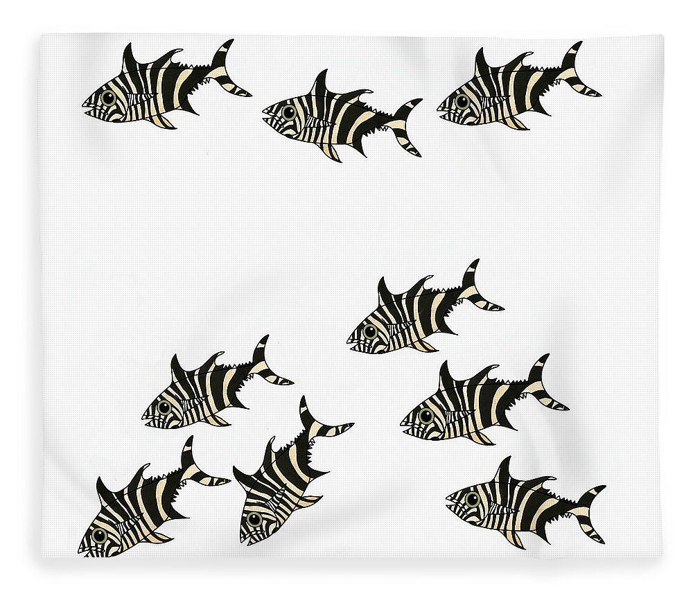 Black And White Fleece Blanket featuring the mixed media Zebra Fish 4 of 4 by Joan Stratton