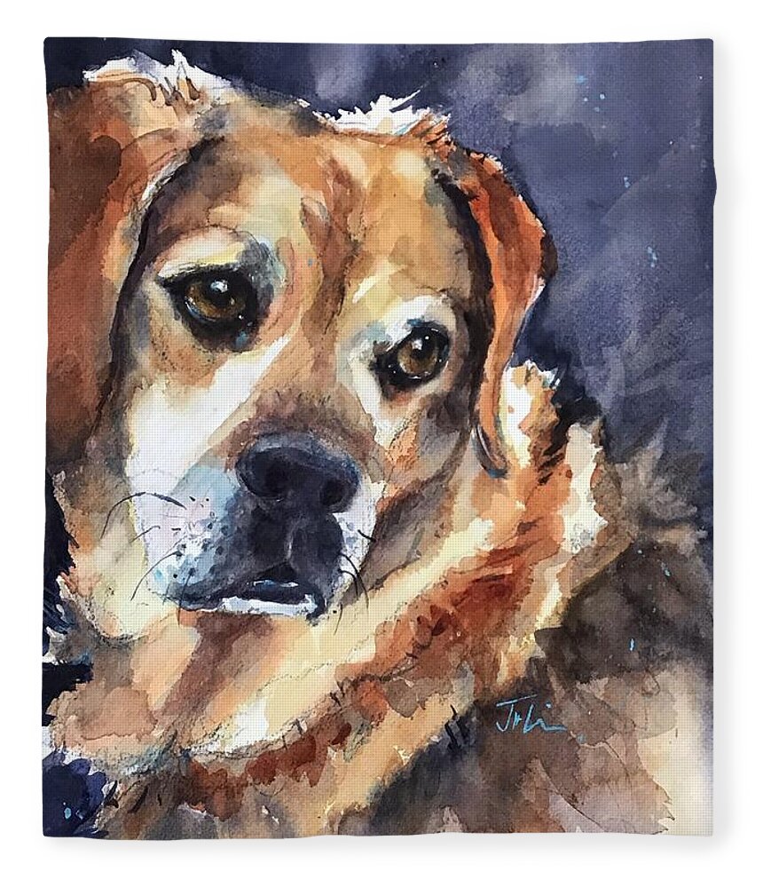 Dog Fleece Blanket featuring the painting Zeke by Judith Levins