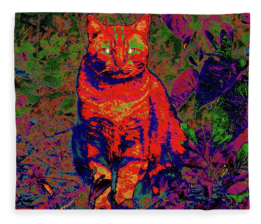 Cat Fleece Blanket featuring the digital art Zombie Cat by Larry Beat