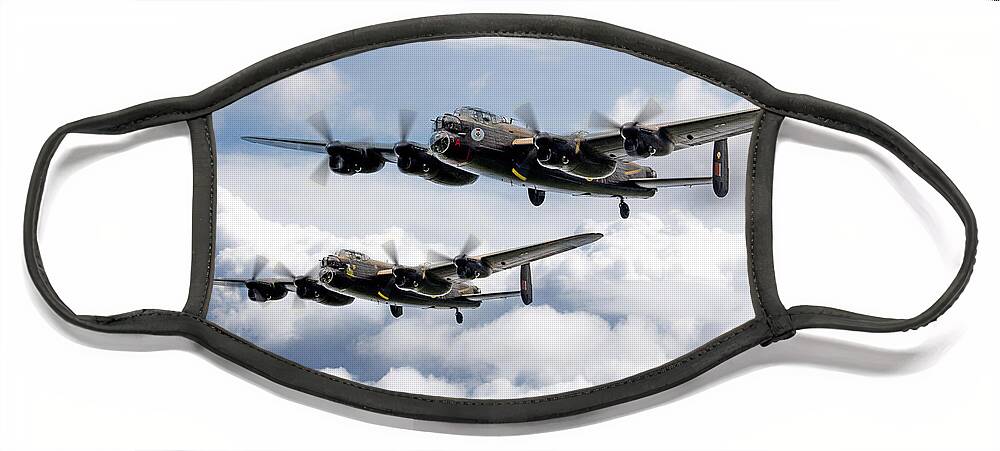Avro Lancaster Face Mask featuring the digital art Flying Lancasters by Airpower Art