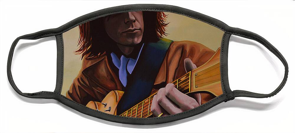 Neil Young Face Mask featuring the painting Neil Young Painting by Paul Meijering