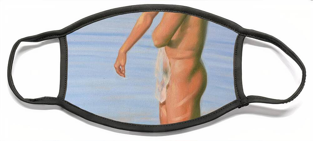 Original Face Mask featuring the painting Original Classic Oil Painting Man Body Male Nude #16-2-4-08 by Hongtao Huang
