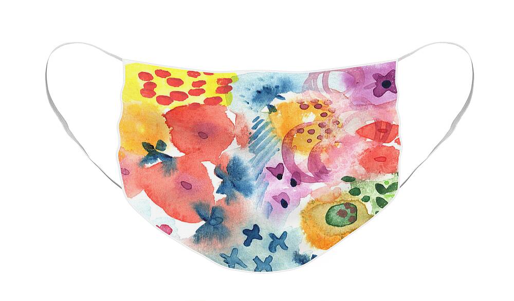 Watercolor Face Mask featuring the painting Watercolor Garden by Linda Woods