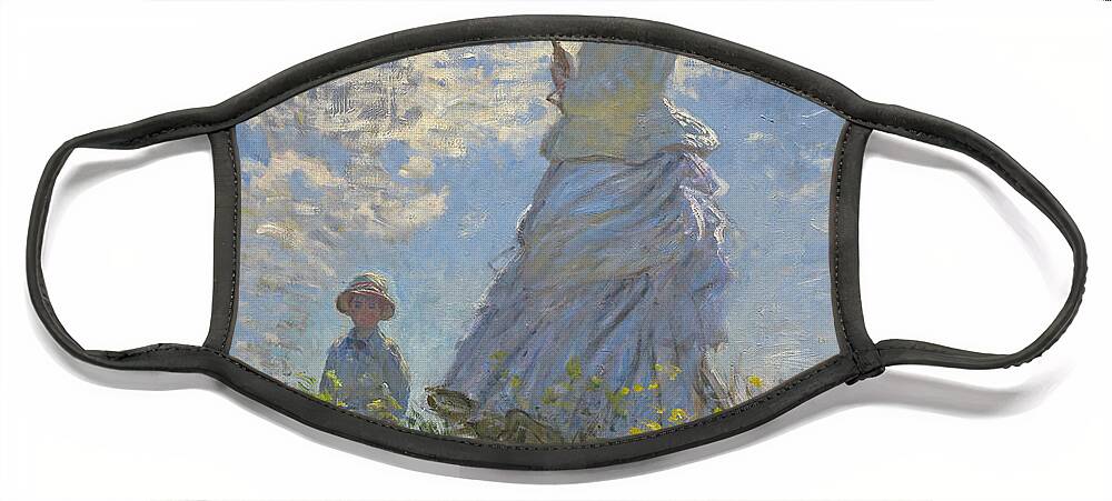 Female; Male; Boy; Child; Hill; Walking; Walk; Stroll; Summer; Outdoors; Mother; Hat; Impressionist; Artists Face Mask featuring the painting Woman with a Parasol Madame Monet and Her Son by Claude Monet