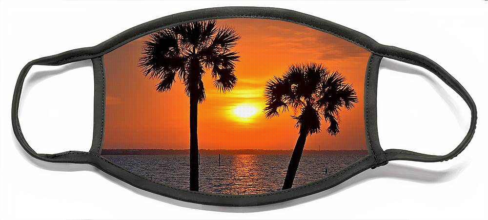 20120602 Face Mask featuring the photograph 0602 Pair of Palms at Sunrise by Jeff at JSJ Photography