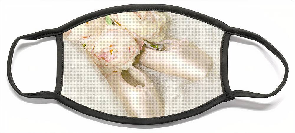 Shabby Chic Prints Face Mask featuring the photograph Ballet Shoes by Theresa Tahara