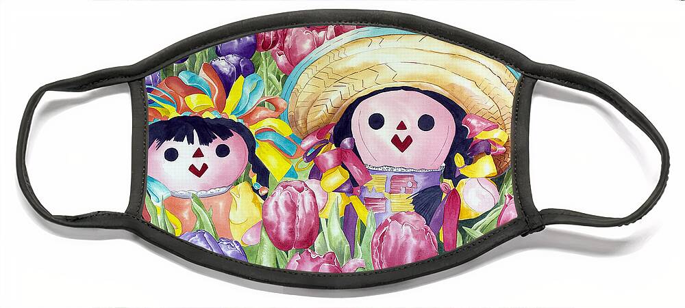 Girls Face Mask featuring the painting Brings May Flowers by Kandyce Waltensperger
