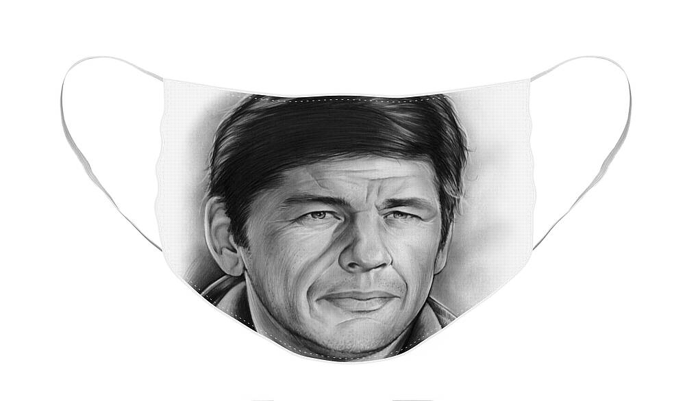 Charles Bronson Face Mask featuring the drawing Charles Bronson by Greg Joens