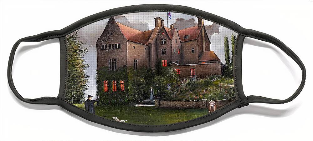 Countryside Face Mask featuring the painting Chartwell - Home of Sir Winston Chrchill - England by Ken Wood
