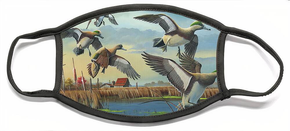 American Wigeons Face Mask featuring the painting Coming Home by Mike Brown