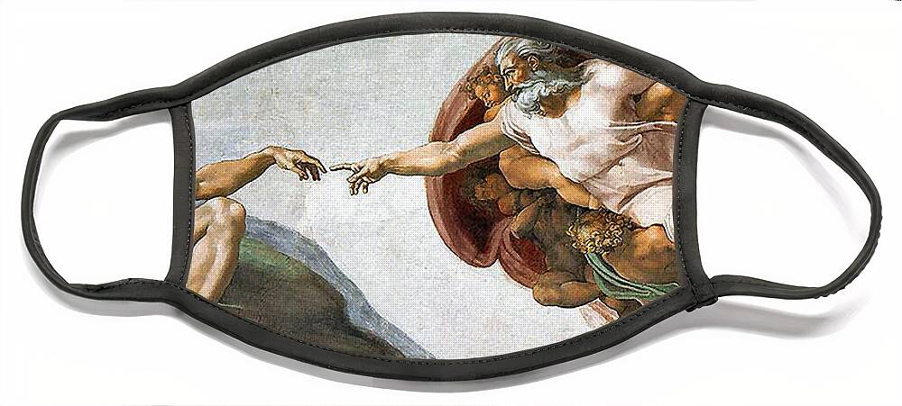 Creation Of Adam Face Mask featuring the painting Creation of Adam by Michelangelo Buonarroti