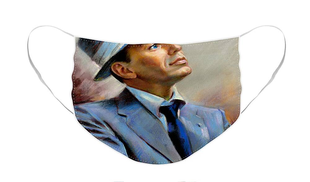 Francis Frank Sinatra Face Mask featuring the pastel Frank Sinatra by Ylli Haruni