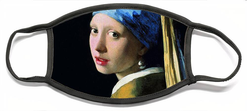 Johannes Vermeer Face Mask featuring the painting Girl With A Pearl Earring #1 by Jan Vermeer