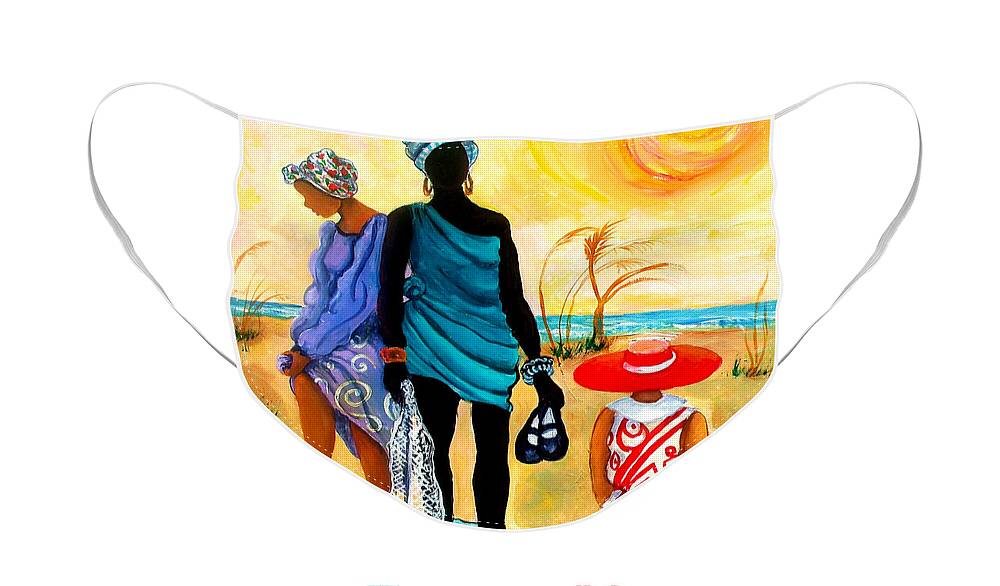 Gullah Face Mask featuring the painting Gullah-Creole Trio by Diane Britton Dunham