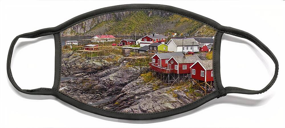 Village Face Mask featuring the photograph Hamnoy Rorbu Village #1 by Heiko Koehrer-Wagner