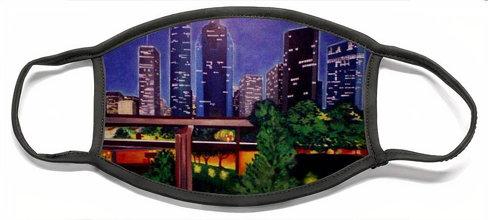  Face Mask featuring the painting Houston skyline by Femme Blaicasso