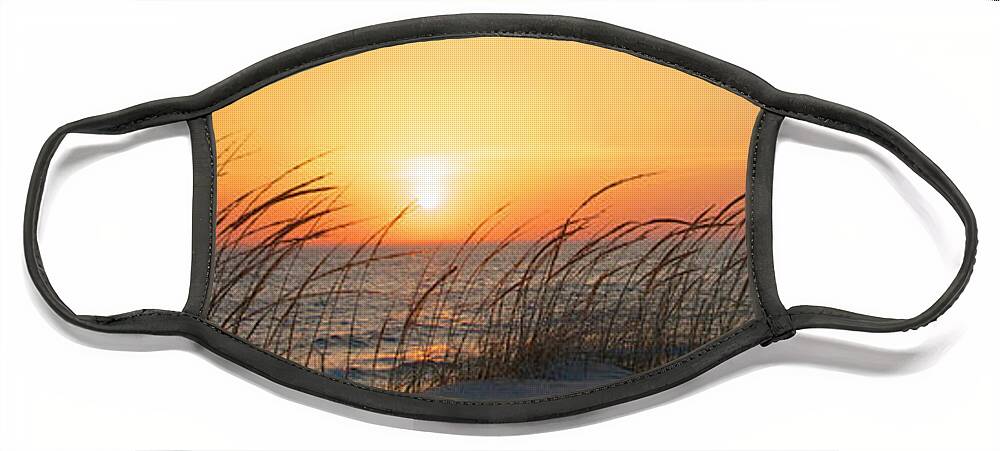 Dune Face Mask featuring the photograph Lake Michigan Sunset Panorama by Mary Lee Dereske