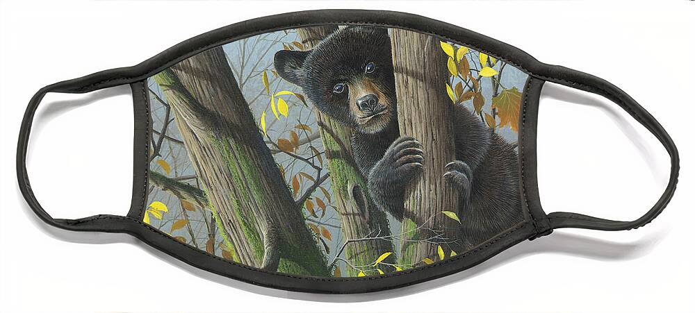 Black Bear Face Mask featuring the painting Little Mischief #1 by Mike Brown