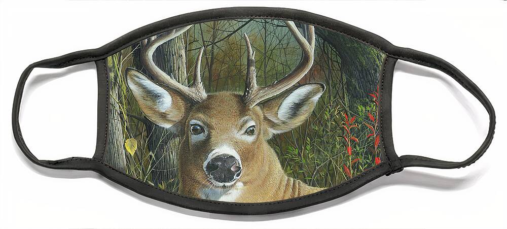 White Tail Deer Face Mask featuring the painting Living on the Edge by Mike Brown