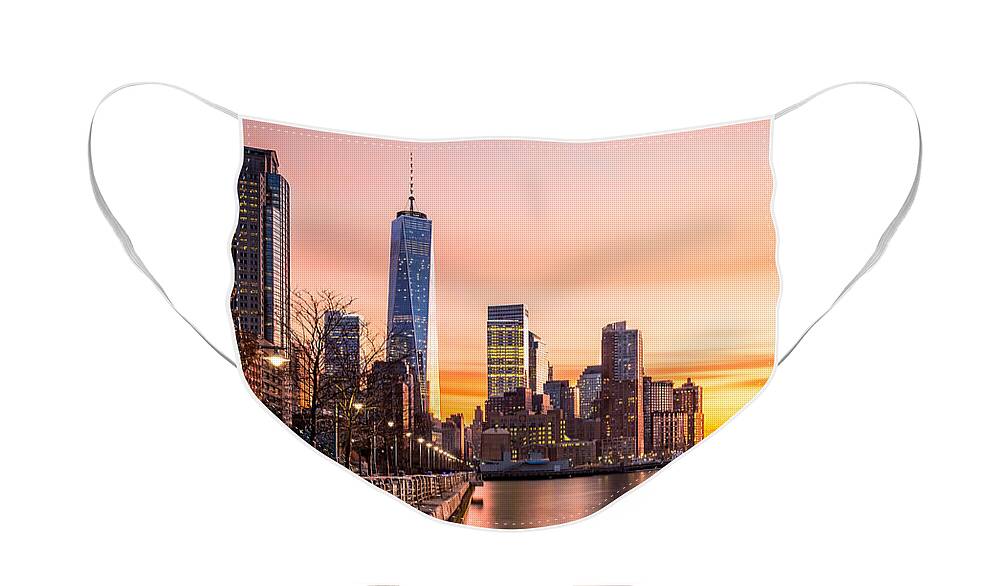 America Face Mask featuring the photograph Lower Manhattan at sunset #1 by Mihai Andritoiu
