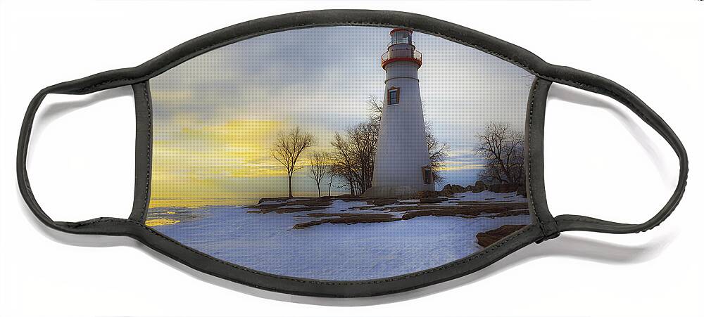 Erie Face Mask featuring the photograph Marblehead Lighthouse Lake Erie #1 by Jack R Perry