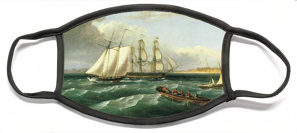 Mouth Of The Delaware Face Mask featuring the painting Mouth of the Delaware by Thomas Birch